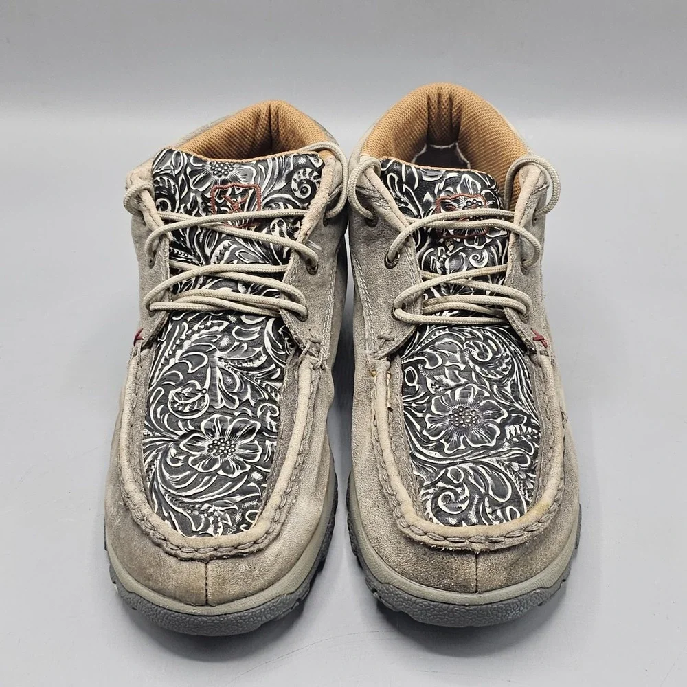 Twisted X Tooled Bomber Leather Suede Floral Chukka Driving Mocs Shoes Sz 10 M